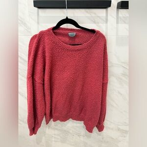 ARULA Textured Red/Pink Crew Neck Sweater